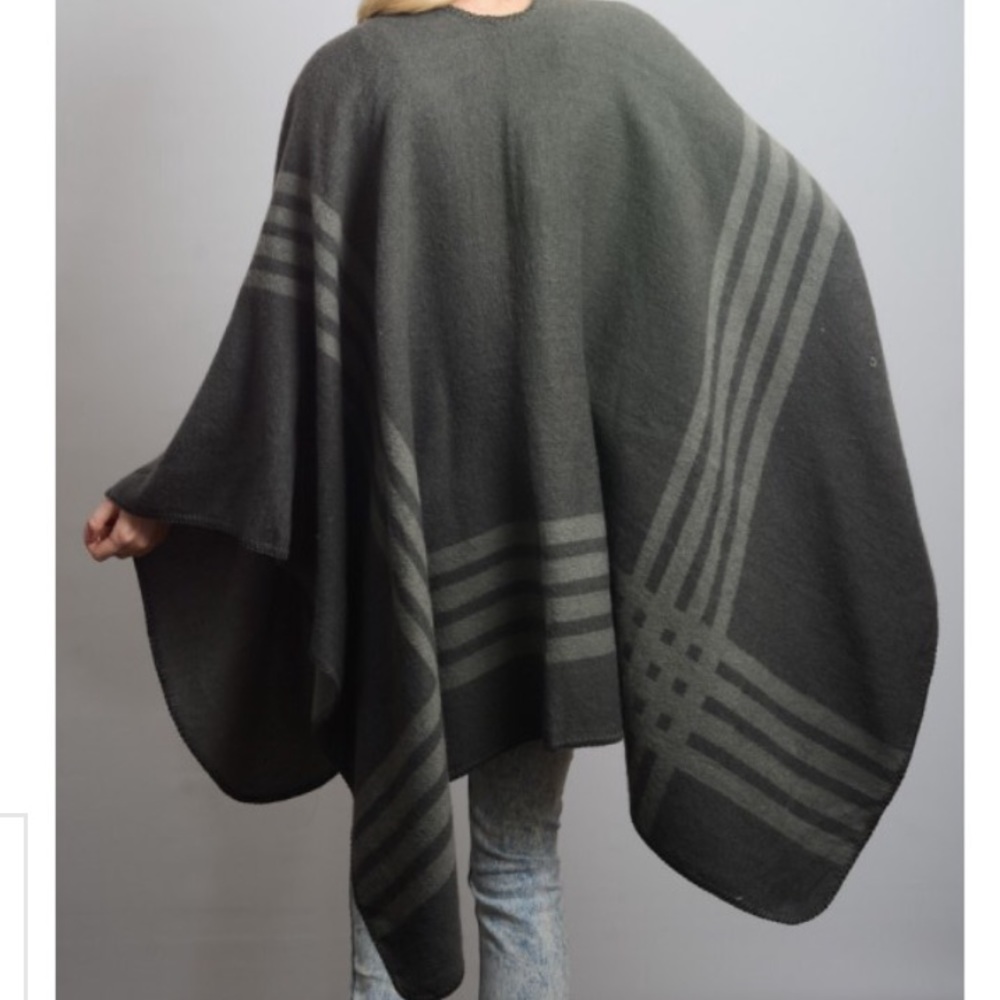 Gray Striped Reversible Ruana - Picture 7 of 7